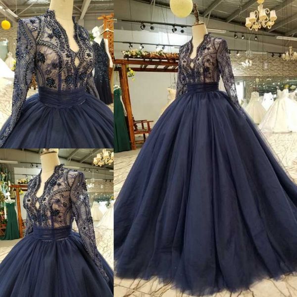 navy blue ball gown lace evening dresses deep v neck long sleeves beaded prom gowns sweep train tulle formal dress, Black;red
navy blue ball gown lace evening dresses deep v neck long sleeves beaded prom gowns sweep train tulle formal dress, Black;red