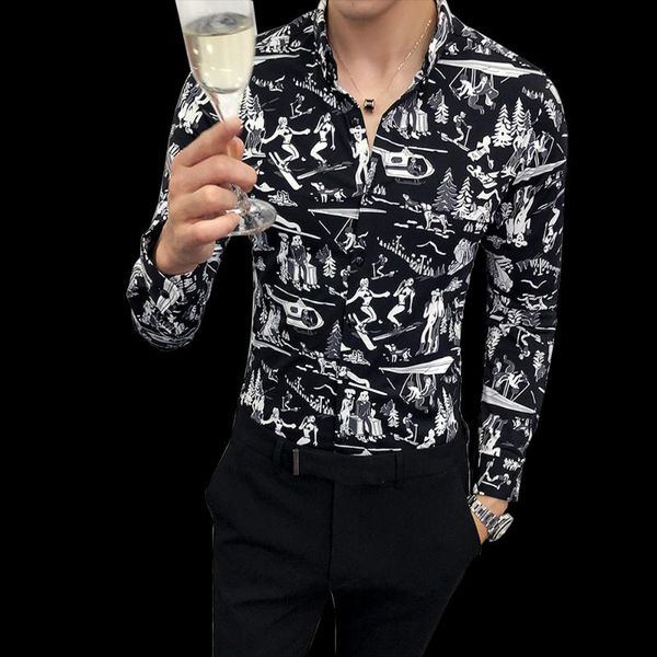 british style men shirt new spring autumn slim fit print social shirts dress male hairstylist long sleeve casual party tuxedo, White;black
british style men shirt new spring autumn slim fit print social shirts dress male hairstylist long sleeve casual party tuxedo, White;black