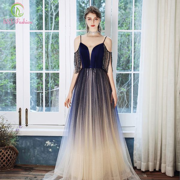 ssyfashion gradient navy blue evening dress v-neck tassel crystal beading banquet long prom formal gown vestido de noche, White;black
ssyfashion gradient navy blue evening dress v-neck tassel crystal beading banquet long prom formal gown vestido de noche, White;black