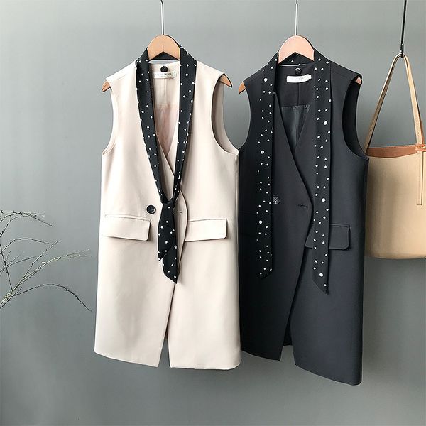 2019 new elegant bow tie black women's vest korean brief v-neck sleeveless female jacket long slim outerwear for women cardigan, Black;white
2019 new elegant bow tie black women's vest korean brief v-neck sleeveless female jacket long slim outerwear for women cardigan, Black;white