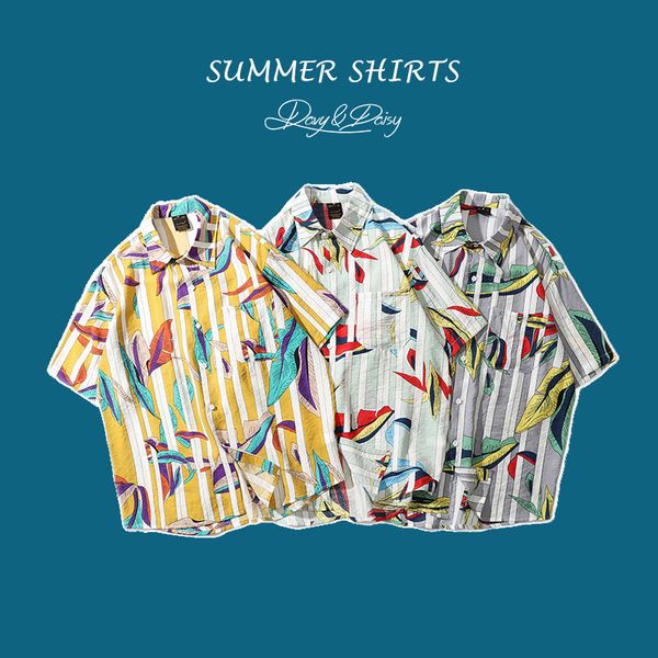 men summer casual printed short sleeve shirt hawaii beach fashion shirts hawaiian vintage style street wear harajuku md011, White;black 
men summer casual printed short sleeve shirt hawaii beach fashion shirts hawaiian vintage style street wear harajuku md011, White;black