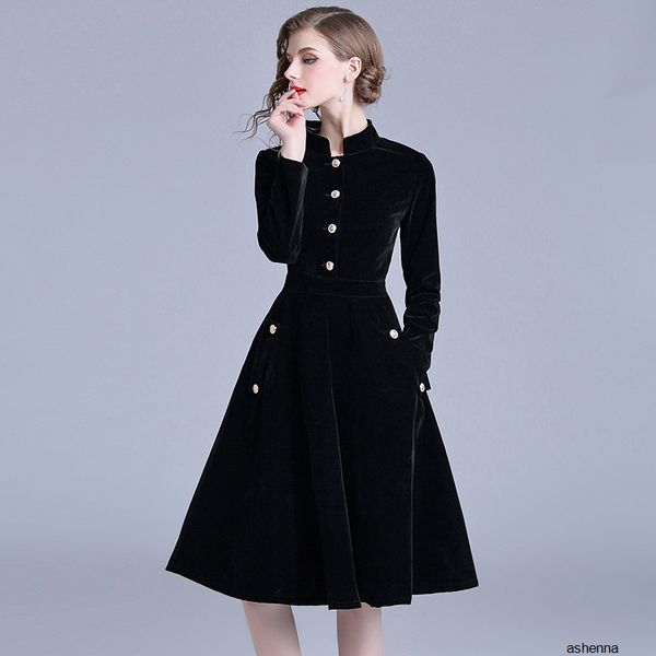 womens designer temperament thick velvet dress season slim slimming pocket button long skirt32f4, Black;gray
womens designer temperament thick velvet dress season slim slimming pocket button long skirt32f4, Black;gray