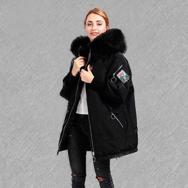 large real fur collar 2018 winter jacket women feamle white duck down jacket women winter coat thick warm long down parka, Black
large real fur collar 2018 winter jacket women feamle white duck down jacket women winter coat thick warm long down parka, Black