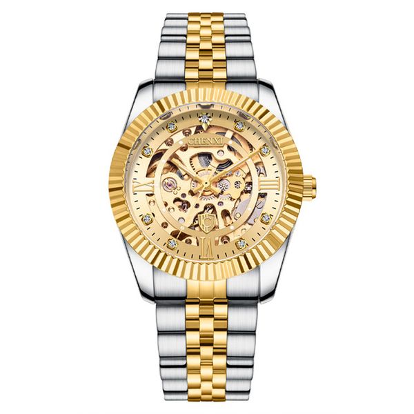 chenxi gold bezel wristwatch skeleton hollowout luminous pointer analog dial face stainless steel buckle folding buckle, Slivery;brown
chenxi gold bezel wristwatch skeleton hollowout luminous pointer analog dial face stainless steel buckle folding buckle, Slivery;brown