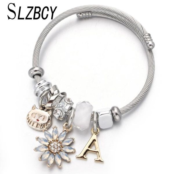fashion silver color stainless steel crystal flower charm bangles letter a adjustable animal head bangle for women girls jewelry, Black
fashion silver color stainless steel crystal flower charm bangles letter a adjustable animal head bangle for women girls jewelry, Black