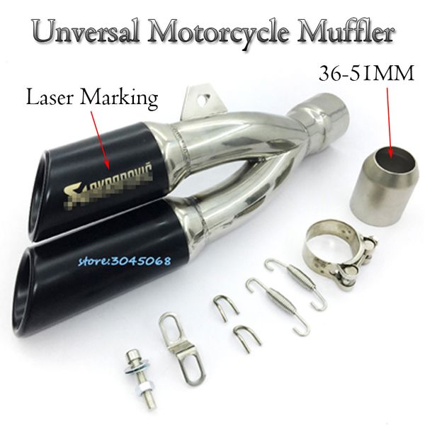 36~51mm unversal muffler double hole exhaust motorcycle escape moto with laser marking for 250 abs z250 300 z300 z250
36~51mm unversal muffler double hole exhaust motorcycle escape moto with laser marking for 250 abs z250 300 z300 z250