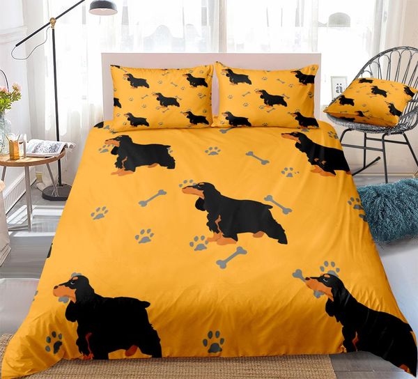 dogs duvet cover set cocker spaniel dogs bedding kids boys girls cartoon pet quilt cover brown home textiles king dropship