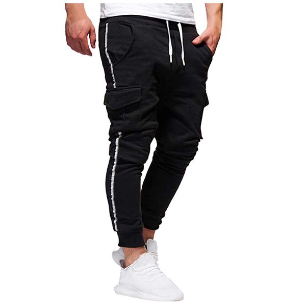 men fitness elastic pants splicing sriped overalls casual pocket sport work casual trouser pants sweatpants joggers, Black
men fitness elastic pants splicing sriped overalls casual pocket sport work casual trouser pants sweatpants joggers, Black