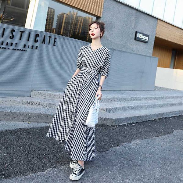 elegant plaid dress women vneck long sleeve ankle-length dress female sashes vintage autumn office lady vestidos, White;black
elegant plaid dress women vneck long sleeve ankle-length dress female sashes vintage autumn office lady vestidos, White;black