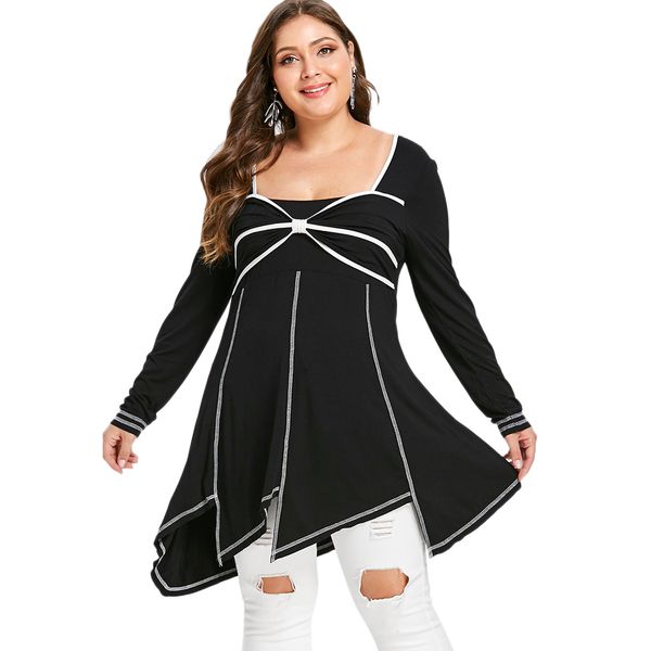 zan.style plus size bowknot embellished asymmetrical t-shirt spring long sleeve loose color patchwork women streetwear tees, White
zan.style plus size bowknot embellished asymmetrical t-shirt spring long sleeve loose color patchwork women streetwear tees, White