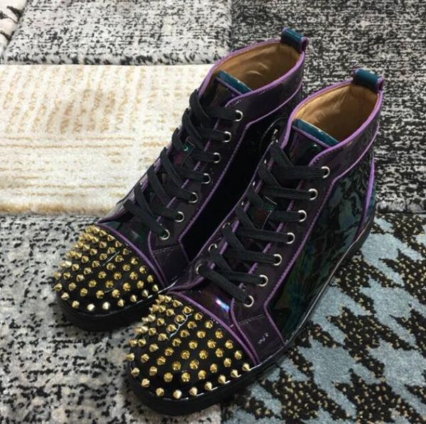 new style men's sneakers red bottom studs shoes,luxurious golden front nail sneaker casual with leather strass spikes men's high t, Black
new style men's sneakers red bottom studs shoes,luxurious golden front nail sneaker casual with leather strass spikes men's high t, Black