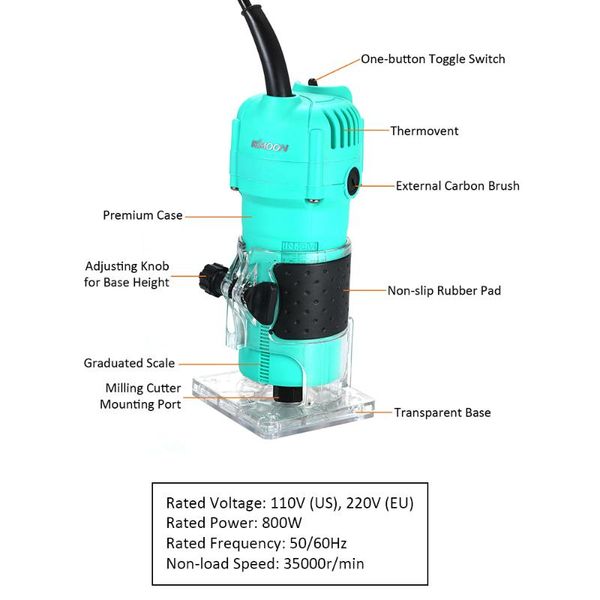 new 800w 35000r/min electric trimmer wood milling engraving slotting trimming machine hand carving machine wood router