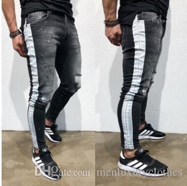 black side striped draped biker jean pencil pants jeans hombre men pantalones ripped jeans, Blue
black side striped draped biker jean pencil pants jeans hombre men pantalones ripped jeans, Blue