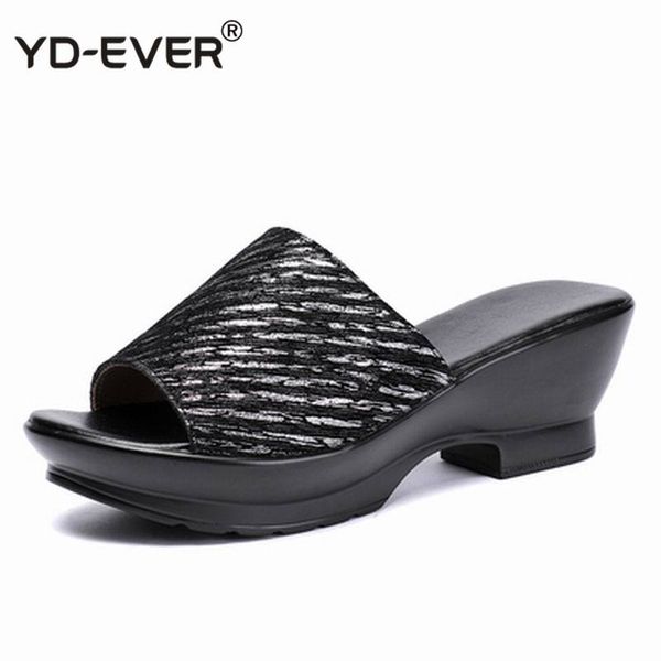 women slipper's ladies summer slippers genuine leather shoes women wedges heels fashion platform summer shoes, Black
women slipper's ladies summer slippers genuine leather shoes women wedges heels fashion platform summer shoes, Black