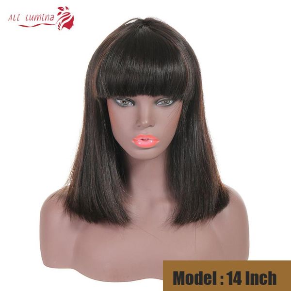 brazilian straight short bob wig with bang pre plucked machine weft remy human hair wig for black women 10-14 inch, Black;brown
brazilian straight short bob wig with bang pre plucked machine weft remy human hair wig for black women 10-14 inch, Black;brown