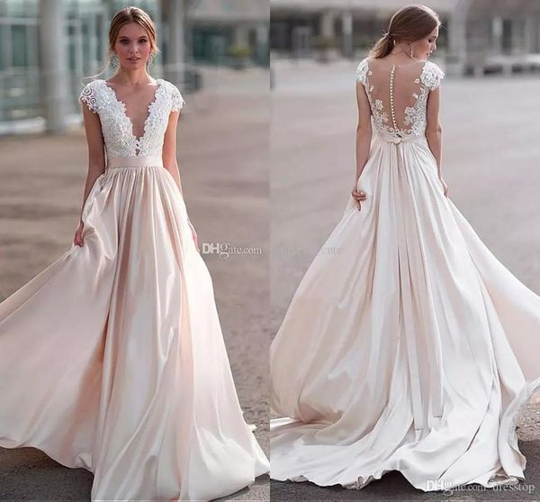 gorgeous lace wedding dresses sheer neck cap sleeve satin ribbon illusion back country wedding dresses beach bridal dress custom, White
gorgeous lace wedding dresses sheer neck cap sleeve satin ribbon illusion back country wedding dresses beach bridal dress custom, White