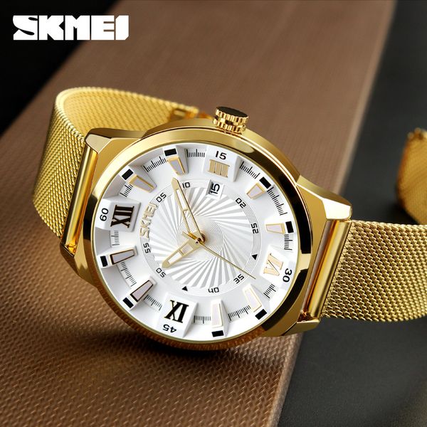 new skmei gold stainless steel band watch men business casual quartz watches dress wristwatch waterproof relogio, Slivery;brown 
new skmei gold stainless steel band watch men business casual quartz watches dress wristwatch waterproof relogio, Slivery;brown