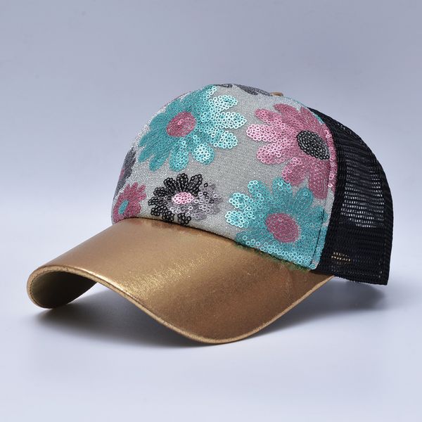 girl's 5 panel trucker cap drake sun breathable hat summer baseball cap sequins flashes sunflower hats for women, Blue;gray
girl's 5 panel trucker cap drake sun breathable hat summer baseball cap sequins flashes sunflower hats for women, Blue;gray