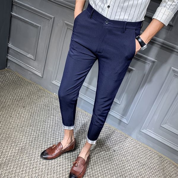 2019 cotton casual trousers men suit pant male business casual slim fit ankle length pantalon black navy blue, White;black
2019 cotton casual trousers men suit pant male business casual slim fit ankle length pantalon black navy blue, White;black