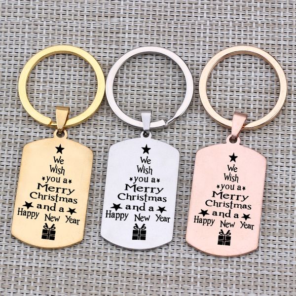 

we wish you a merry christmas and a happy new year engraved keychain new year gift for friend family souvenir dog tag 3 colors, Silver