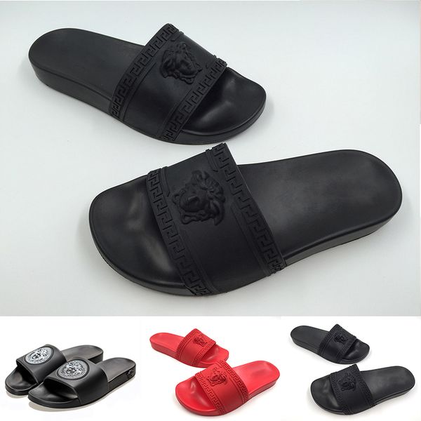 2019 Fashion Luxury Womens Designer Slippers Mens Fashion Flats Open-Toe Sandals Medusa Big Size Shoes Youth Beach Party Slides Shoes
