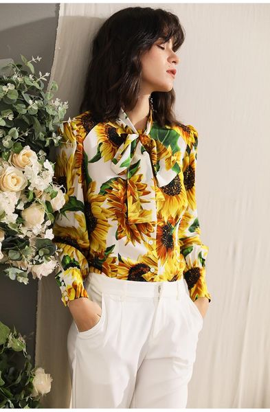 2020 дизайнерская женская одежда летняя мода шелковая рубашка женская с длинным рукавом лук воротник желтый подсолнечник цветочный принт блу, White
2020 дизайнерская женская одежда летняя мода шелковая рубашка женская с длинным рукавом лук воротник желтый подсолнечник цветочный принт блу, White