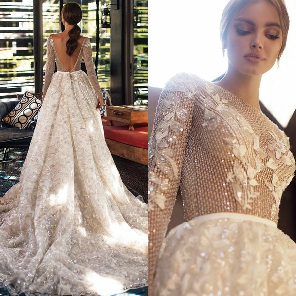 luxury long sleeve wedding dresses backless lace sequined bridal gowns bateau neck sweep train graden wedding dress vestido de novia, White
luxury long sleeve wedding dresses backless lace sequined bridal gowns bateau neck sweep train graden wedding dress vestido de novia, White
