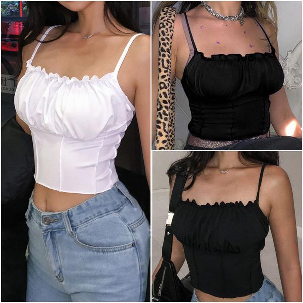 women summer slim fashion camisole sleeveless tee ruffles collar t solid shirts vest, White
women summer slim fashion camisole sleeveless tee ruffles collar t solid shirts vest, White
