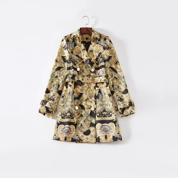 european and american women's wear winter 2018 the new long sleeve lapel vintage print belt trench coat, Tan;black
european and american women's wear winter 2018 the new long sleeve lapel vintage print belt trench coat, Tan;black