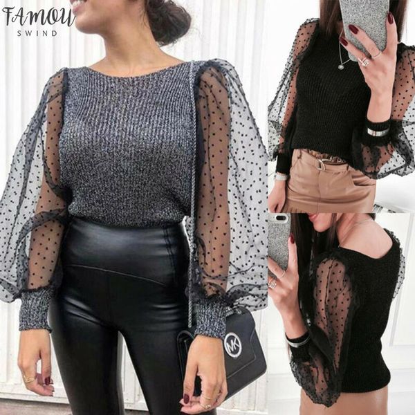 autumn women knitted shirts lace mesh lantern sleeve blouse elegant polka dot long sleeve o neck jumper casual applique female pulloves, White
autumn women knitted shirts lace mesh lantern sleeve blouse elegant polka dot long sleeve o neck jumper casual applique female pulloves, White