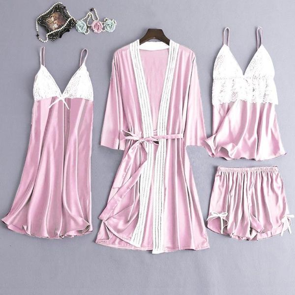 4pc women nightwear satin lace camisole bowknot shorts nightdress robe pajamas lingerie women sleepwear dress nightgowns#w, Black;red
4pc women nightwear satin lace camisole bowknot shorts nightdress robe pajamas lingerie women sleepwear dress nightgowns#w, Black;red