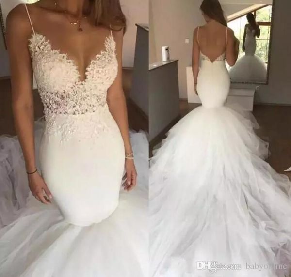low back tulle lace mermaid wedding dresses spaghetti straps sleeveless puffy tulle long sweep train bridal gowns custom made, White
low back tulle lace mermaid wedding dresses spaghetti straps sleeveless puffy tulle long sweep train bridal gowns custom made, White