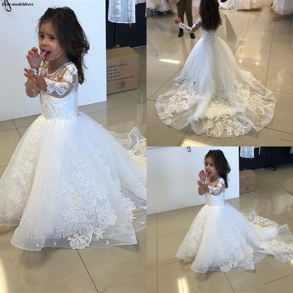 long sleeve tulle a-line flower girls dresses for wedding lace appliques white first holy communion dresses, Red;yellow
long sleeve tulle a-line flower girls dresses for wedding lace appliques white first holy communion dresses, Red;yellow