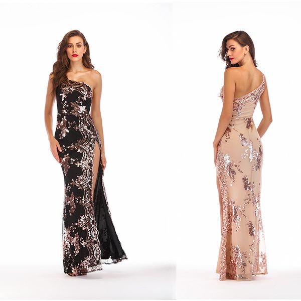 2019 european and american sequin foreign trade backless cross-shoulder dress high split long dress, White;black
2019 european and american sequin foreign trade backless cross-shoulder dress high split long dress, White;black