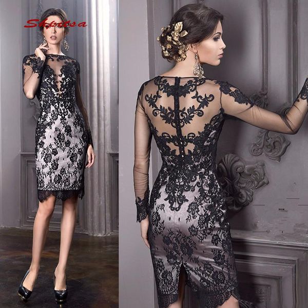 long sleeve short cocktail dresses party black lace graduation women prom plus size coctail semi formal dresses, White;black
long sleeve short cocktail dresses party black lace graduation women prom plus size coctail semi formal dresses, White;black