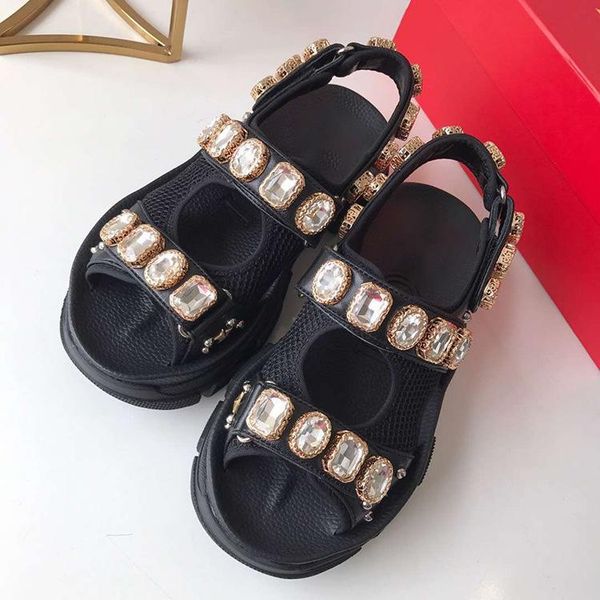 luxury diamond sandals female genuine leather summer 2019 thick-soled liuding jewel magic sticker sandals ladies sports sandals, Black
luxury diamond sandals female genuine leather summer 2019 thick-soled liuding jewel magic sticker sandals ladies sports sandals, Black