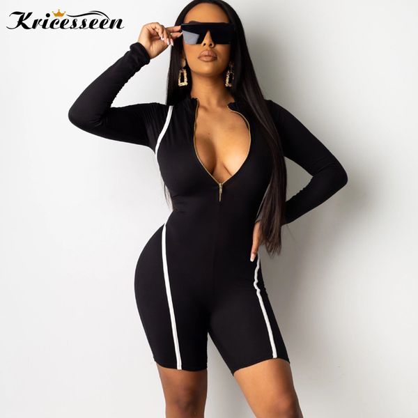 kricesseen solid black skinny rompers streetwear long sleeve overalls front zipper one piece playsuit womens short jumpsuit, Black;white
kricesseen solid black skinny rompers streetwear long sleeve overalls front zipper one piece playsuit womens short jumpsuit, Black;white
