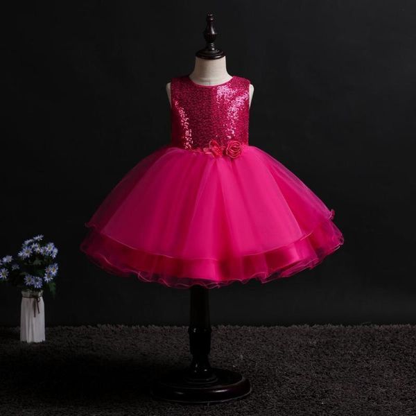 

girls sequin dress summer princess skirt yarn skirt children pettiskirt kindergarten costume stage performance dress, Red