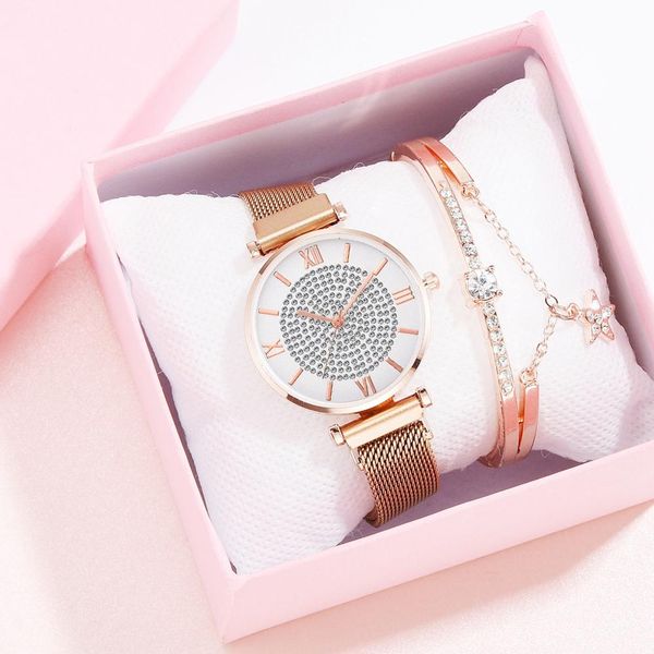2pc/set women watches fashion diamond rose gold ladies wrist watches magnetic women bracelet watch clock, Slivery;brown
2pc/set women watches fashion diamond rose gold ladies wrist watches magnetic women bracelet watch clock, Slivery;brown