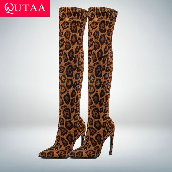 qutaa 2020 leopard high heel winter long women boots stretch fashion pointed toe over the knee boots women shoes size 34-43, Black
qutaa 2020 leopard high heel winter long women boots stretch fashion pointed toe over the knee boots women shoes size 34-43, Black