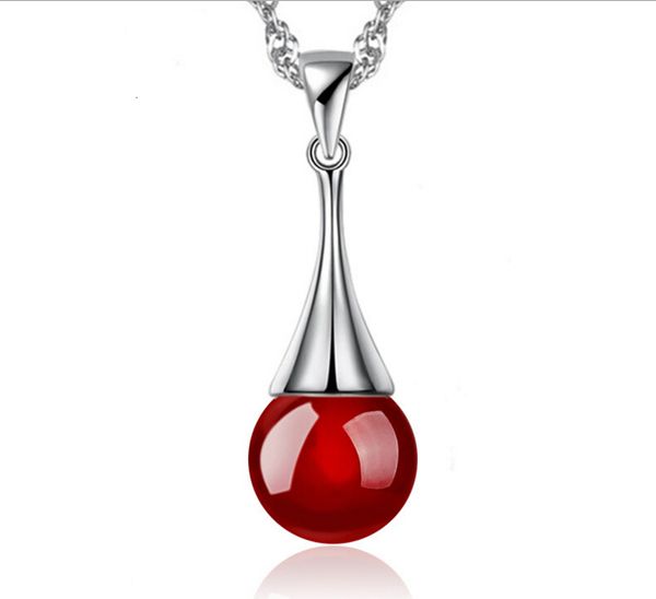 925 sterling sliver red black ball water drop pendant neckace for women gift water-wave chain choker, Silver
925 sterling sliver red black ball water drop pendant neckace for women gift water-wave chain choker, Silver