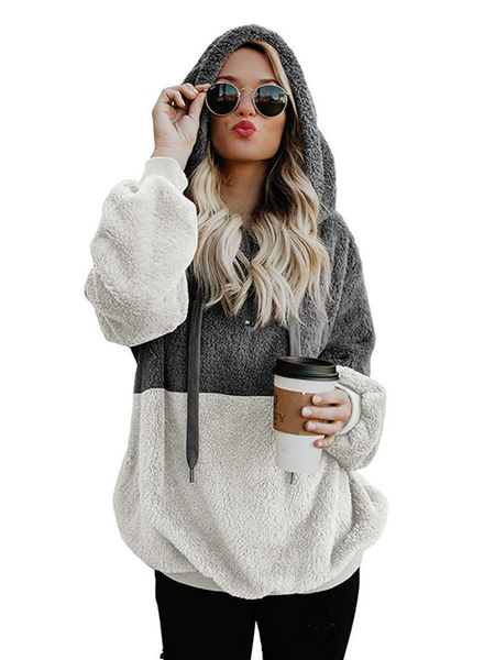 2018 autumn and winter splicing sweater sweater rope hooded sweater women, Black
2018 autumn and winter splicing sweater sweater rope hooded sweater women, Black