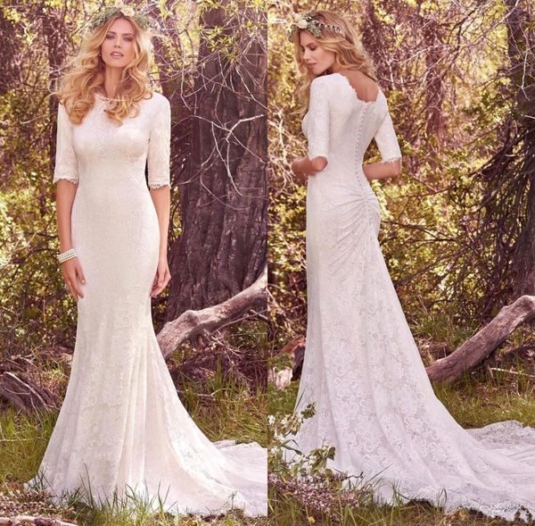 Vintage Country Mermaid Wedding Dresses With Half Long Sleeve Bohemian Full Lace Modest Wedding Bridal Gowns Custom Made
Vintage Country Mermaid Wedding Dresses With Half Long Sleeve Bohemian Full Lace Modest Wedding Bridal Gowns Custom Made