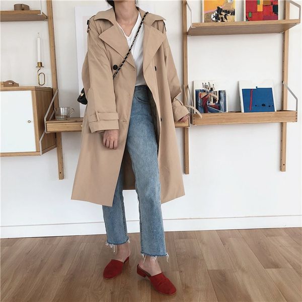 women 2019 autumn turn-down collar long trench fashion vintage loose trench coat female khaki red casual outwear, Tan;black
women 2019 autumn turn-down collar long trench fashion vintage loose trench coat female khaki red casual outwear, Tan;black