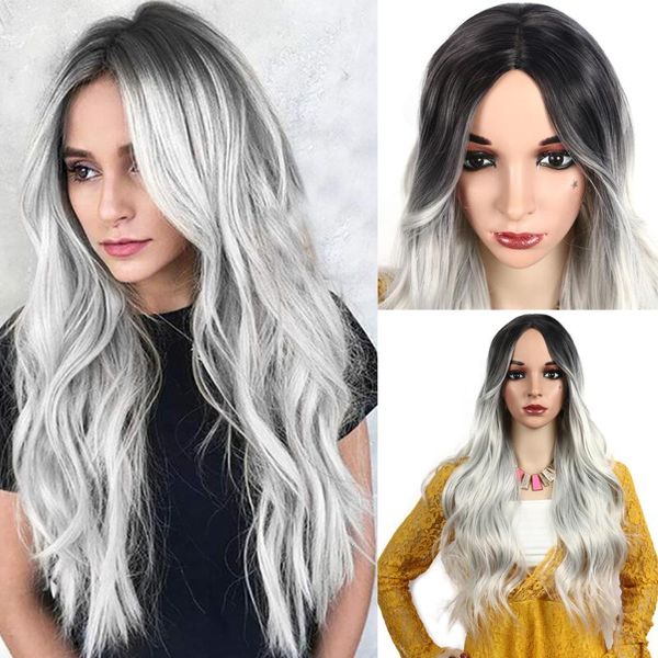 long curly hair wigs with air bangs ombre silver wavy wig gray synthetic hair wigs cosplay halloween wig for women, Black
long curly hair wigs with air bangs ombre silver wavy wig gray synthetic hair wigs cosplay halloween wig for women, Black