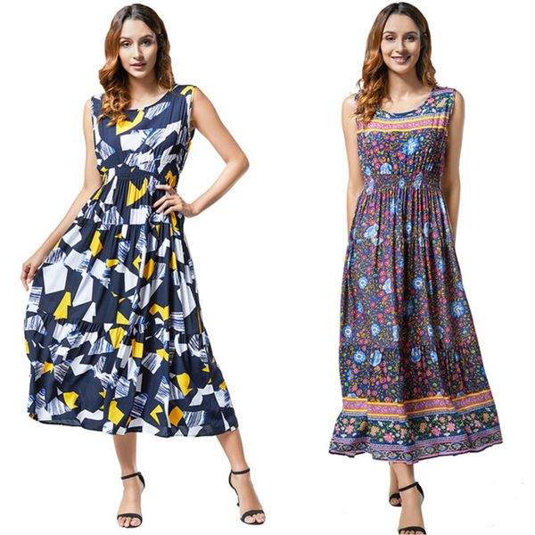 women printed long dress sleeveless swing party summer holiday beach sundress, Black;gray
women printed long dress sleeveless swing party summer holiday beach sundress, Black;gray