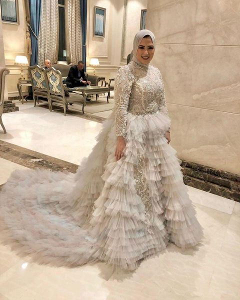 2020 plus size arabic aso ebi muslim lace beaded wedding dresses crystals long sleeves bridal dresses tiers wedding gowns, White
2020 plus size arabic aso ebi muslim lace beaded wedding dresses crystals long sleeves bridal dresses tiers wedding gowns, White