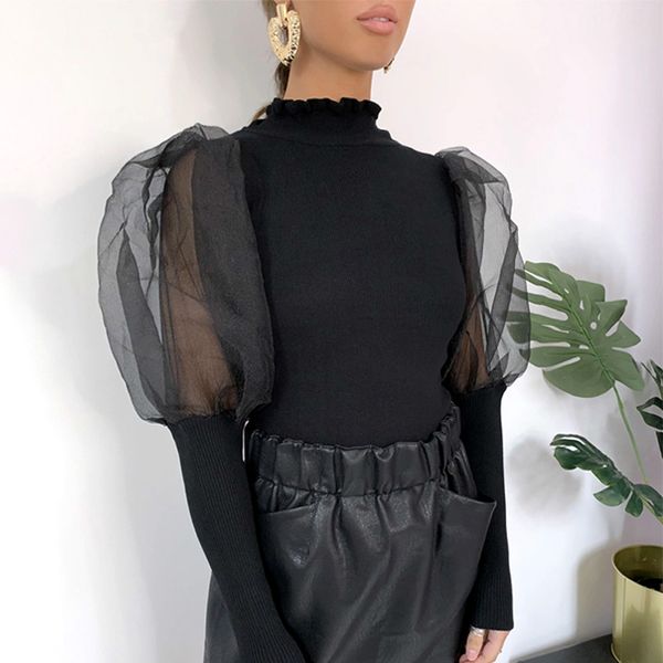 fashion retro women blouses turtleneck mesh puff long sleeve knit blouses solid elegant female shirts blusas, White
fashion retro women blouses turtleneck mesh puff long sleeve knit blouses solid elegant female shirts blusas, White
