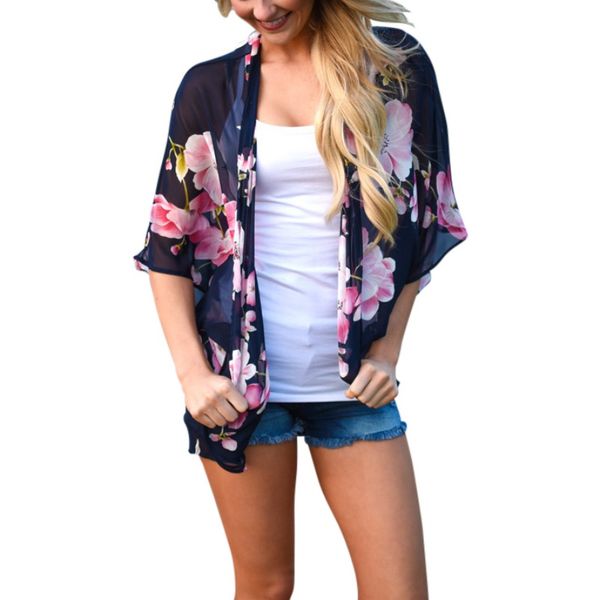 women summer blouse vintage floral print chiffon kimono cardigan see through cover up beach shawl clothing, White
women summer blouse vintage floral print chiffon kimono cardigan see through cover up beach shawl clothing, White