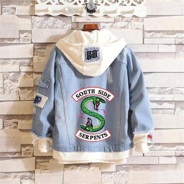 women's jackets riverdale denim jacket south side serpents streetwear spring jean women harajuku hip hop clothing female, Black;brown 
women's jackets riverdale denim jacket south side serpents streetwear spring jean women harajuku hip hop clothing female, Black;brown
